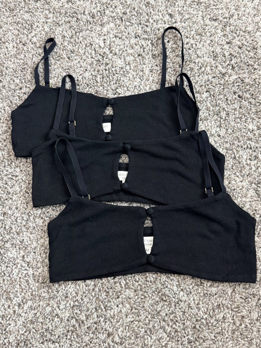 RIOT Swim Lounge Lot of 3 Black Stretch Button Front Bralette Women's Size M